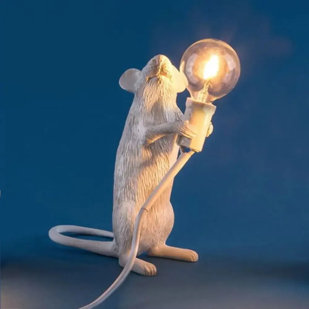 Creative Resin Rat Table Lamp with Bare Bulb Design - 1-Light Night Lighting