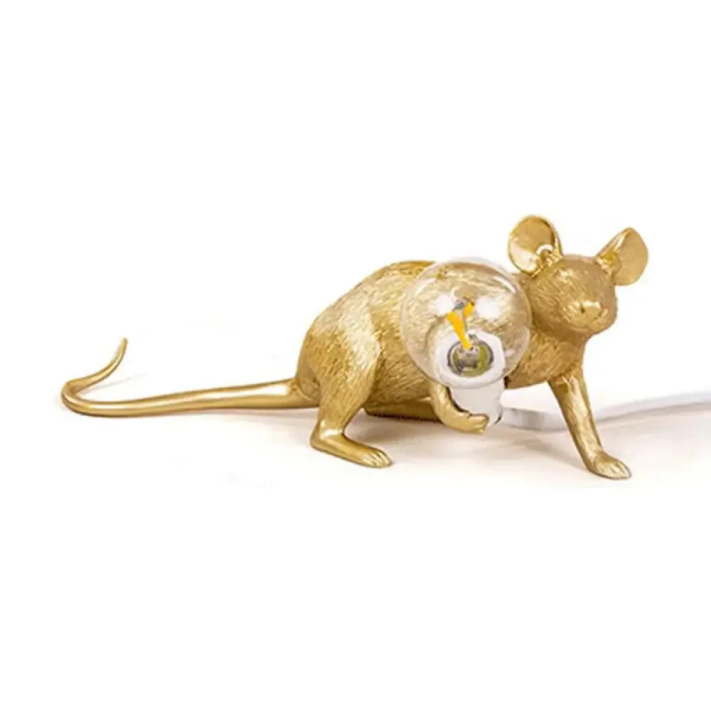 Creative Resin Rat Table Lamp with Bare Bulb Design - 1-Light Night Lighting