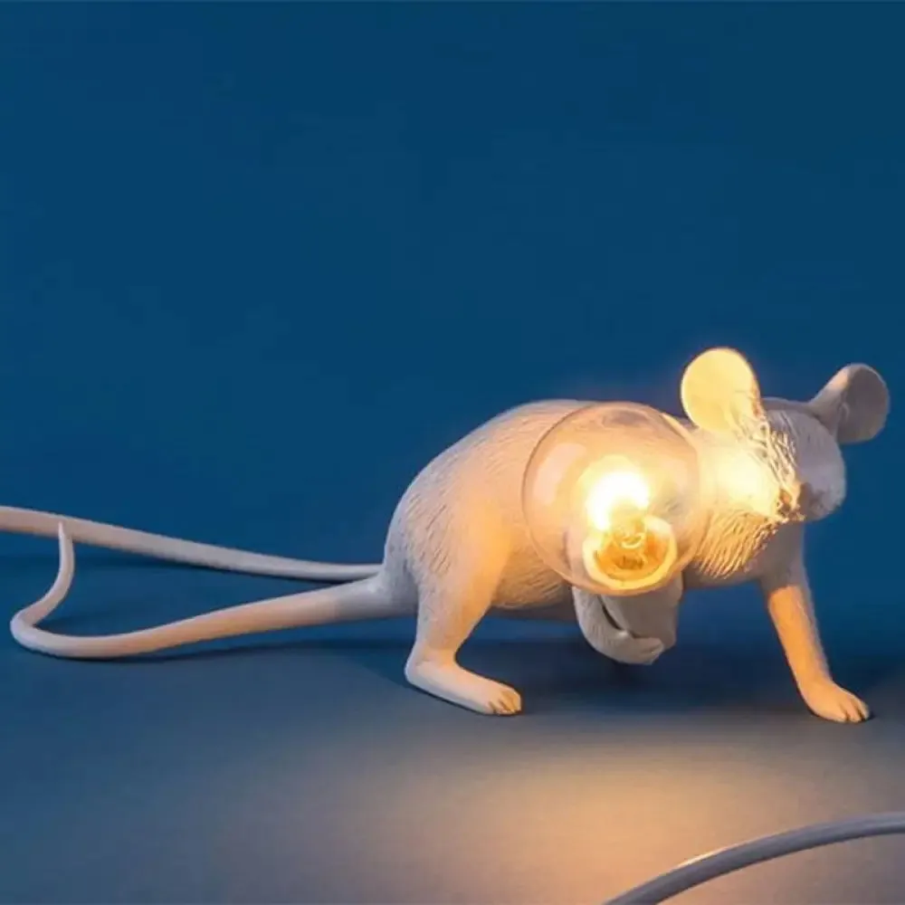 Creative Resin Rat Table Lamp with Bare Bulb Design - 1-Light Night Lighting