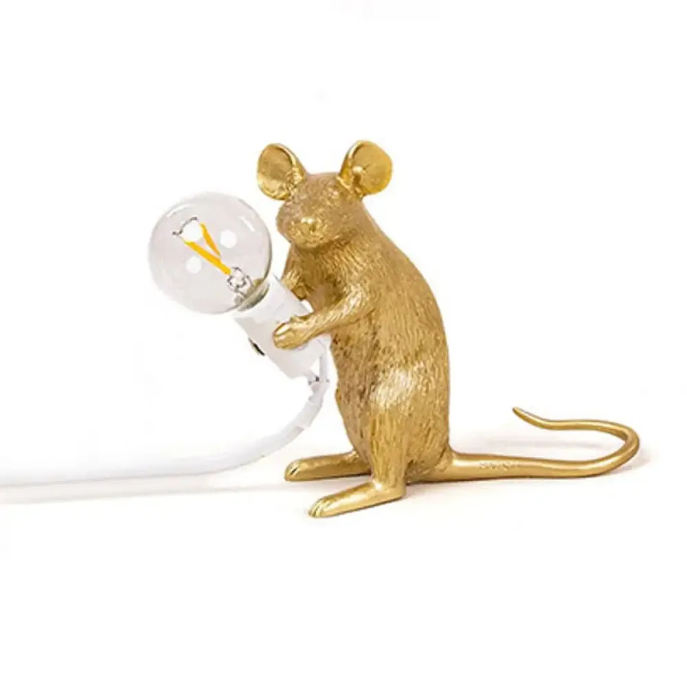 Creative Resin Rat Table Lamp with Bare Bulb Design - 1-Light Night Lighting