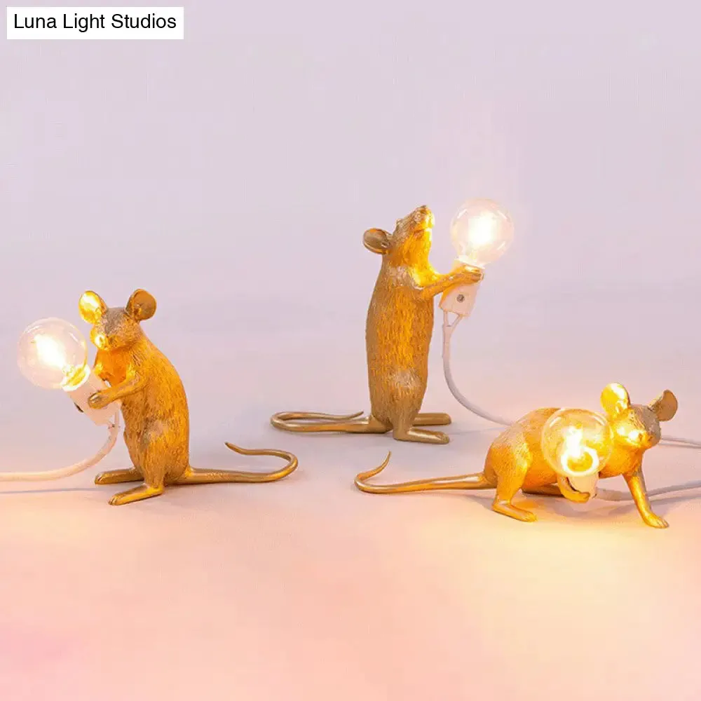 Creative Resin Rat Table Lamp with Bare Bulb Design - 1-Light Night Lighting