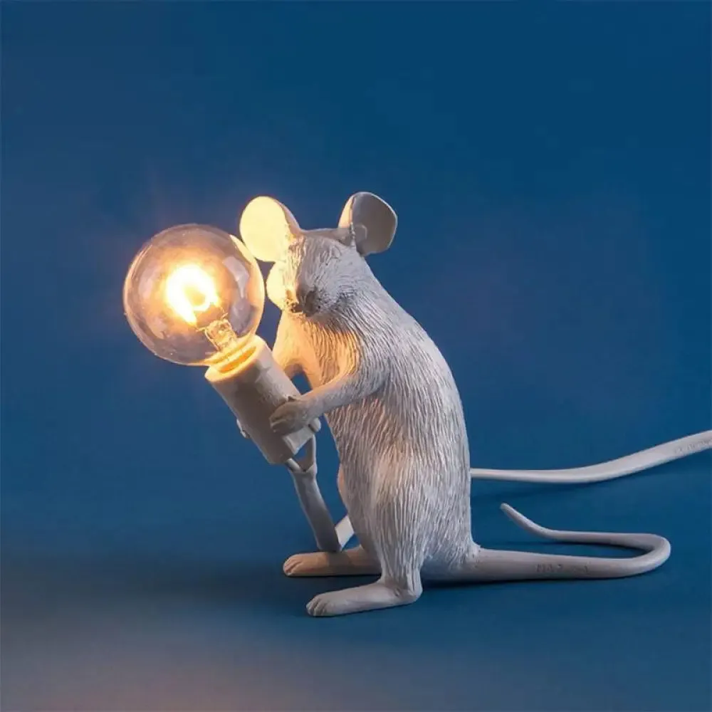 Creative Resin Rat Table Lamp with Bare Bulb Design - 1-Light Night Lighting