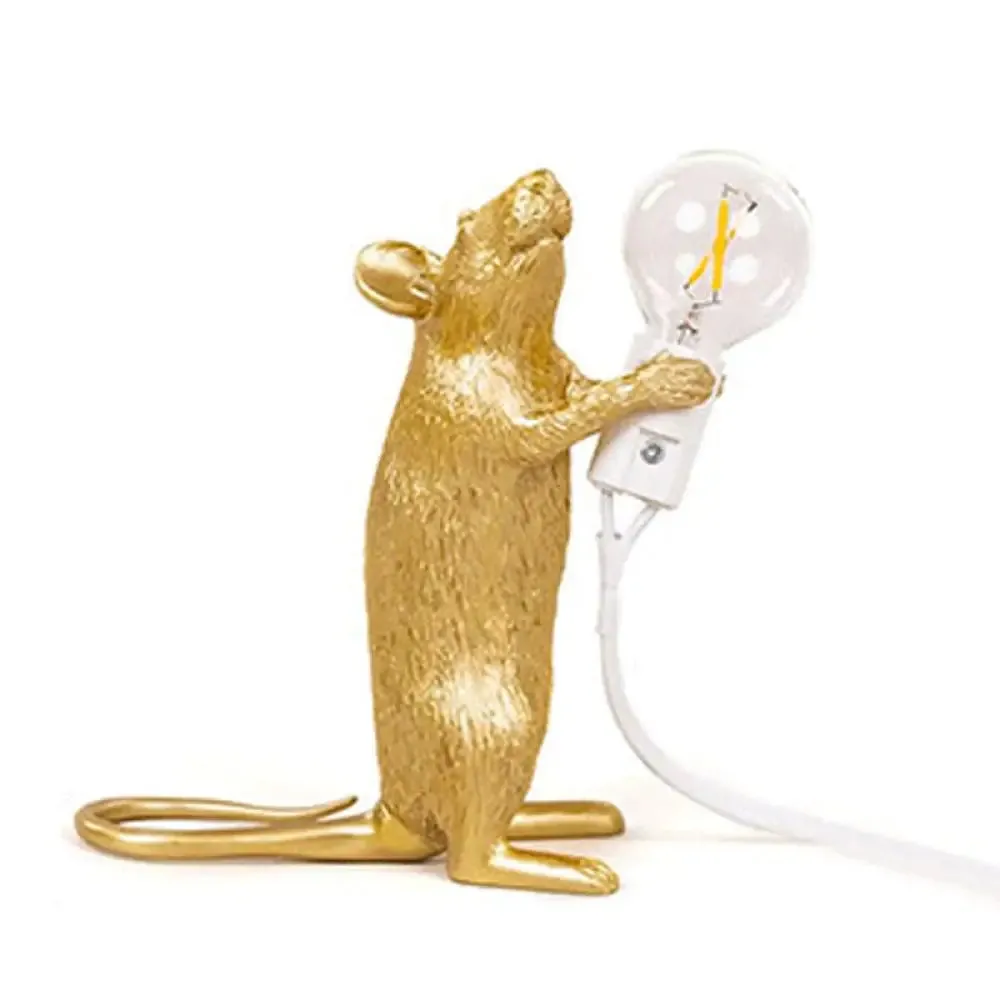 Creative Resin Rat Table Lamp with Bare Bulb Design - 1-Light Night Lighting