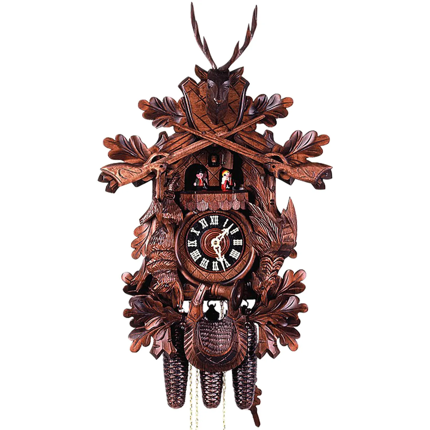 Cuckoo Clock - 8-Day Hunter with Animal Carvings - August Schwer