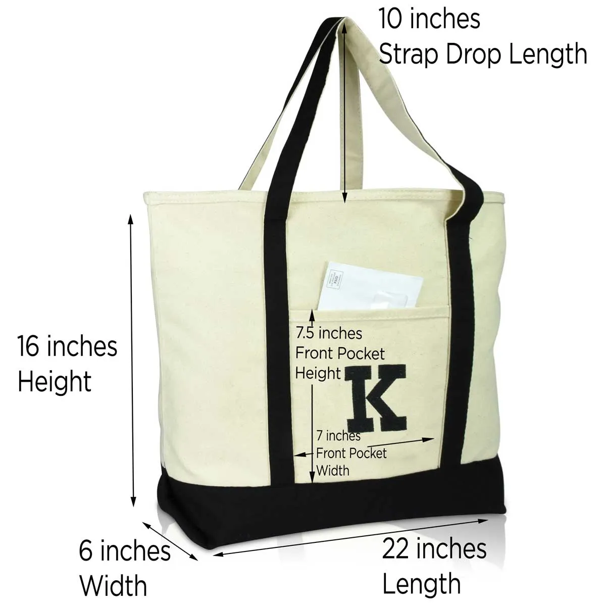 Dalix Initial Tote Bag Personalized Monogram Zippered Top Letter - K