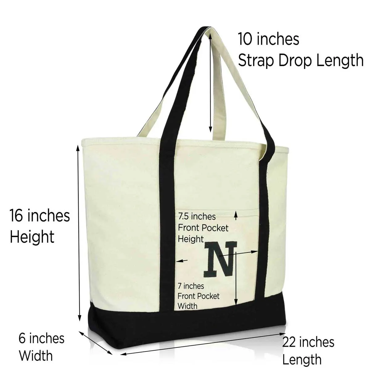 Dalix Initial Tote Bag Personalized Monogram Zippered Top Letter - N