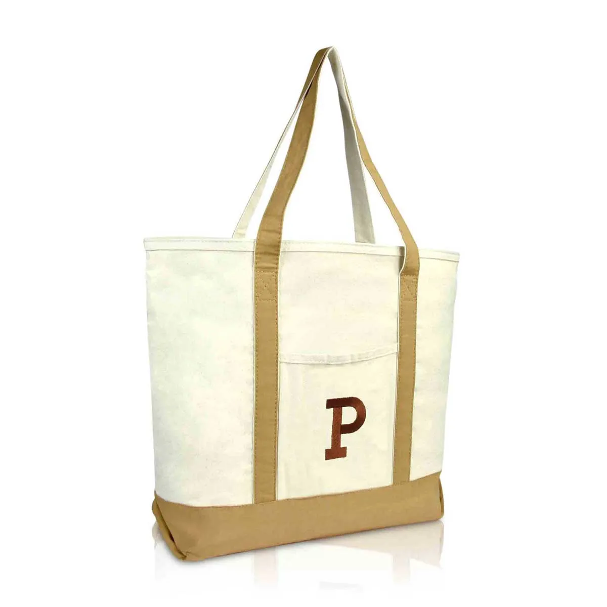 Dalix Initial Tote Bag Personalized Monogram Zippered Top Letter - P