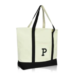 Dalix Initial Tote Bag Personalized Monogram Zippered Top Letter - P