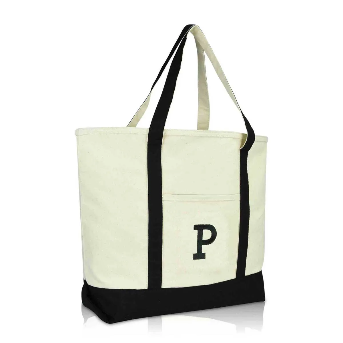 Dalix Initial Tote Bag Personalized Monogram Zippered Top Letter - P