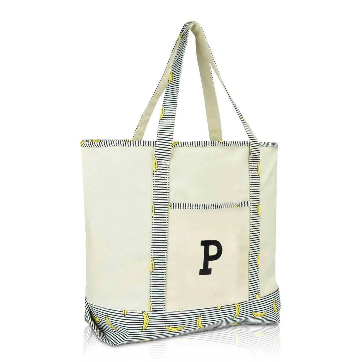 Dalix Initial Tote Bag Personalized Monogram Zippered Top Letter - P