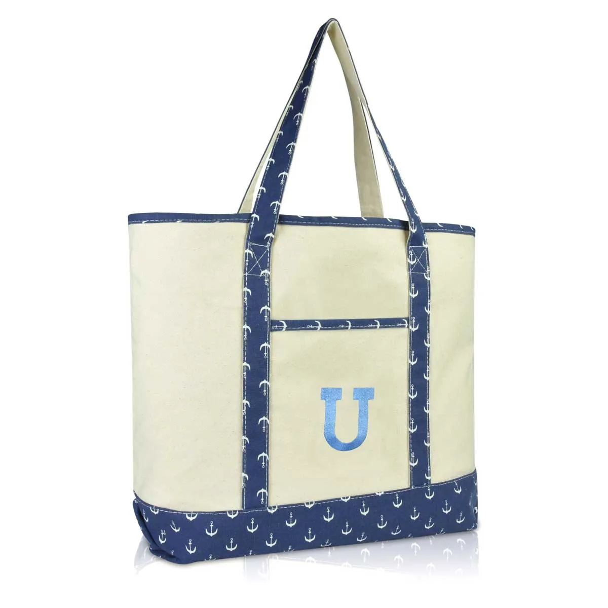 Dalix Initial Tote Bag Personalized Monogram Zippered Top Letter - U