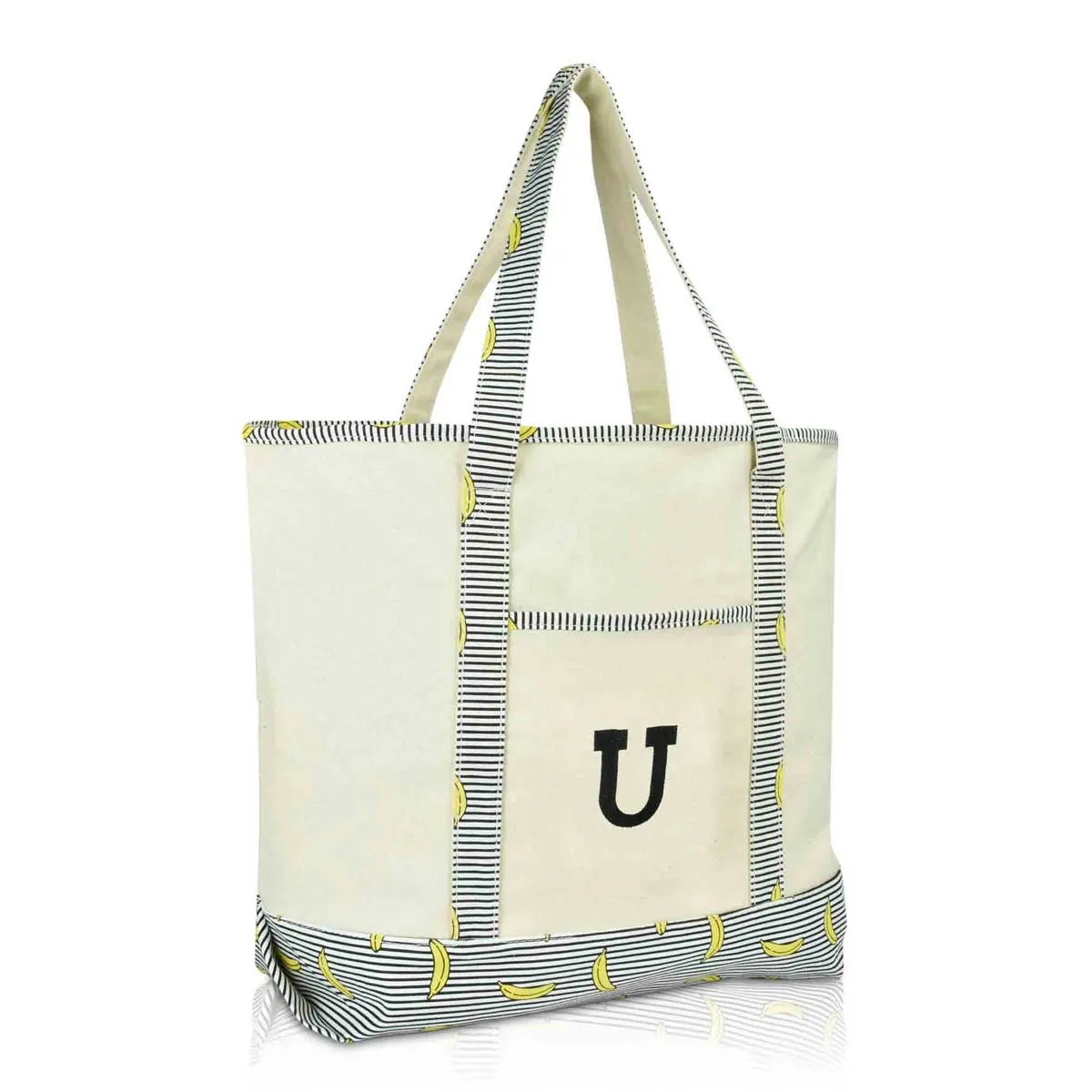 Dalix Initial Tote Bag Personalized Monogram Zippered Top Letter - U