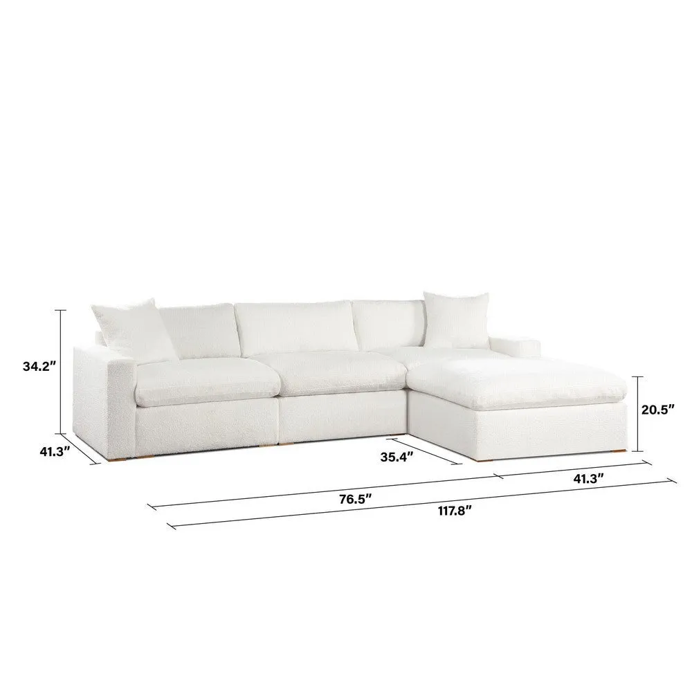 Dexy 119 Inch 4pc L Shape Modular Sectional Sofa, Ivory Teddy Fabric By Casagear Home