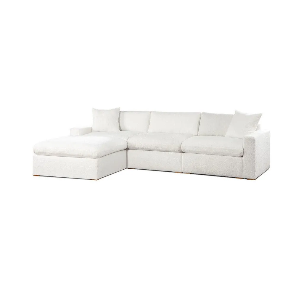 Dexy 119 Inch 4pc L Shape Modular Sectional Sofa, Ivory Teddy Fabric By Casagear Home