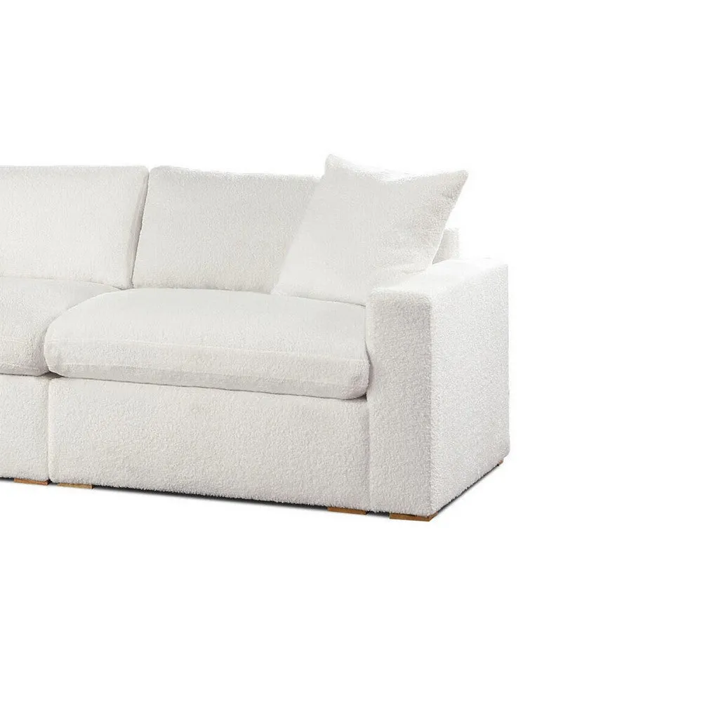 Dexy 119 Inch 4pc L Shape Modular Sectional Sofa, Ivory Teddy Fabric By Casagear Home