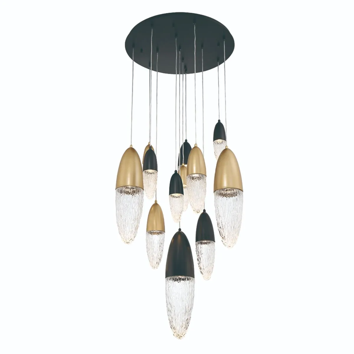 Ecrou 30 in. 12 Lights LED Chandelier Matte Black & Gold Finish