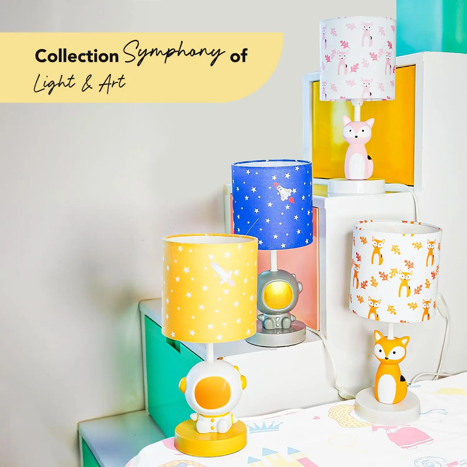 Ekhasa Ceramic Side Table Lamp for Kids Bedroom | Bedside Night Lamps for Children | Aesthetic Table Lamp for Girls & Boys Study Table & Kids Room | Cute Small Beautiful Bed Side Reading Light Lamp