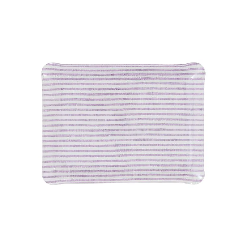 Fabric Tray Small Stripe Amethyst and White