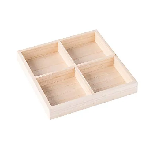 Four Sections Wooden Tray7x7x1.22 Square 6 Pack