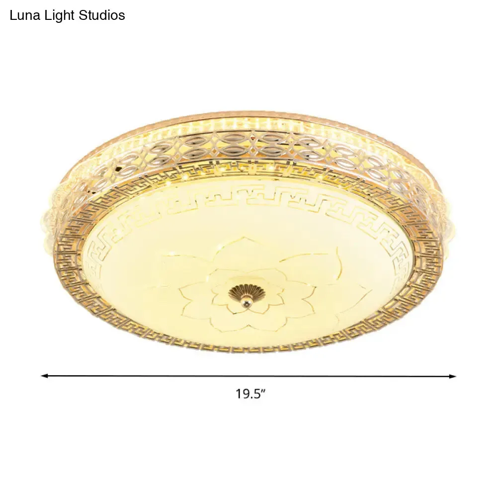 Frosted Glass Hollowed Flush Lamp with Golden LED Ceiling Light Fixture