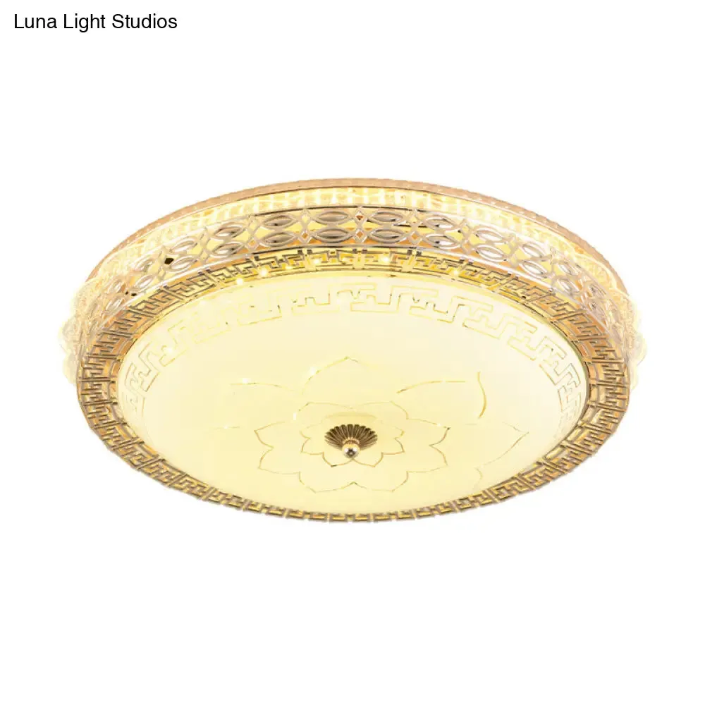 Frosted Glass Hollowed Flush Lamp with Golden LED Ceiling Light Fixture