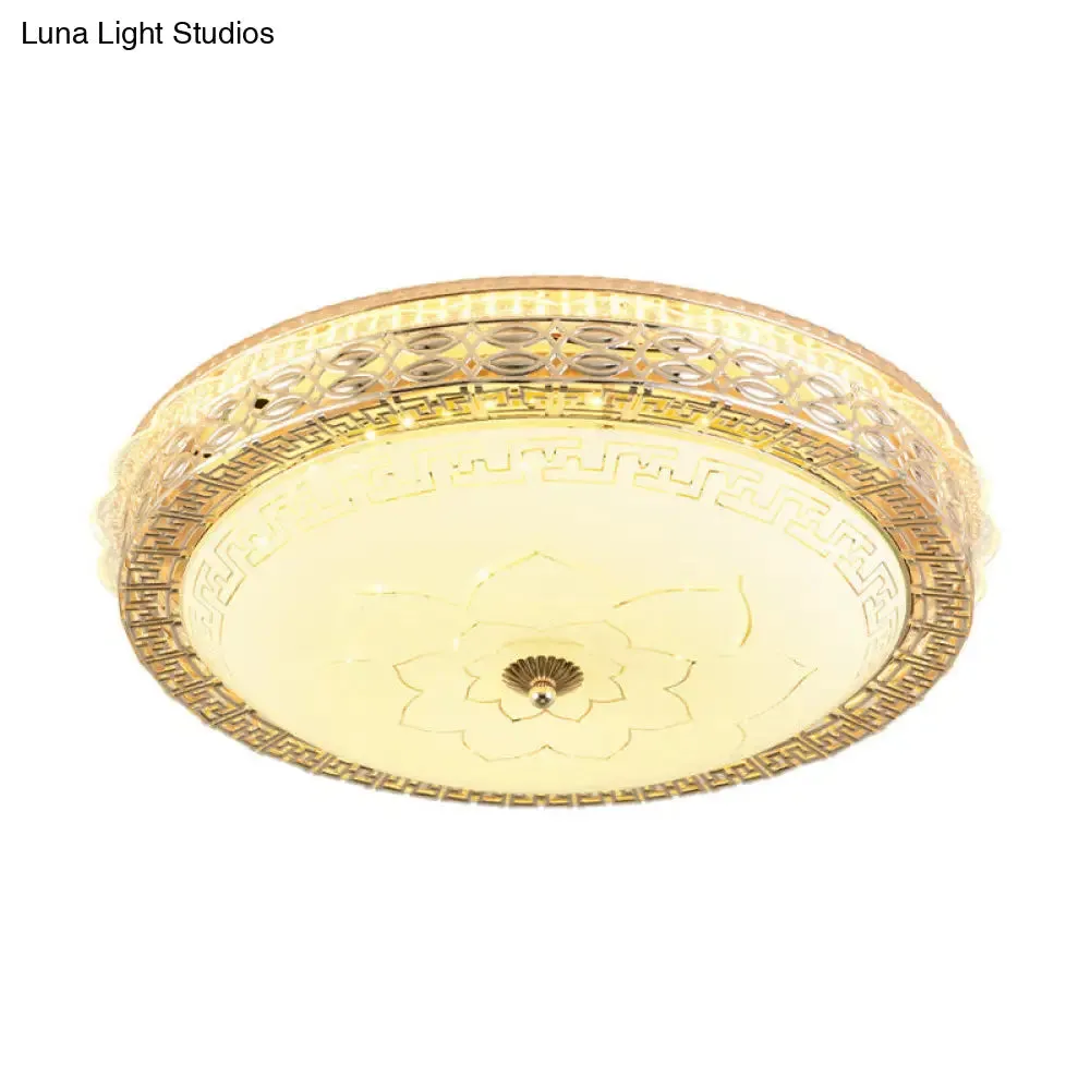 Frosted Glass Hollowed Flush Lamp with Golden LED Ceiling Light Fixture