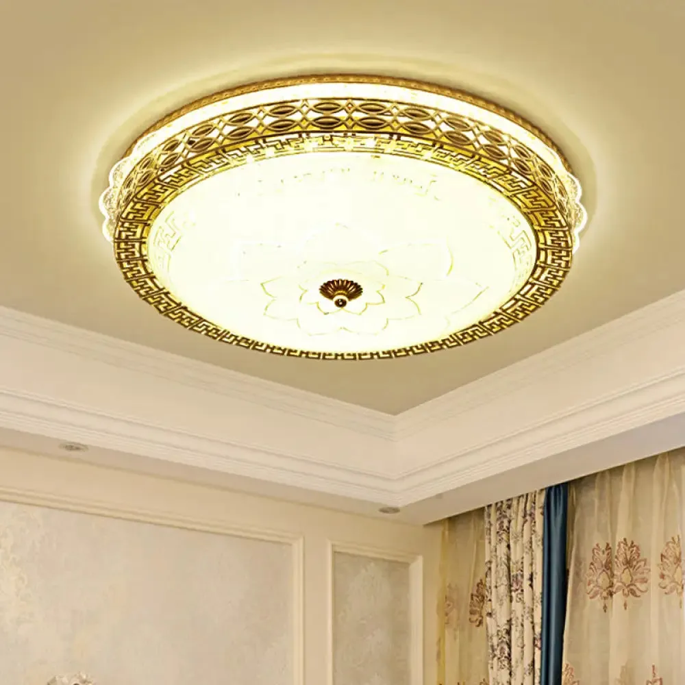 Frosted Glass Hollowed Flush Lamp with Golden LED Ceiling Light Fixture