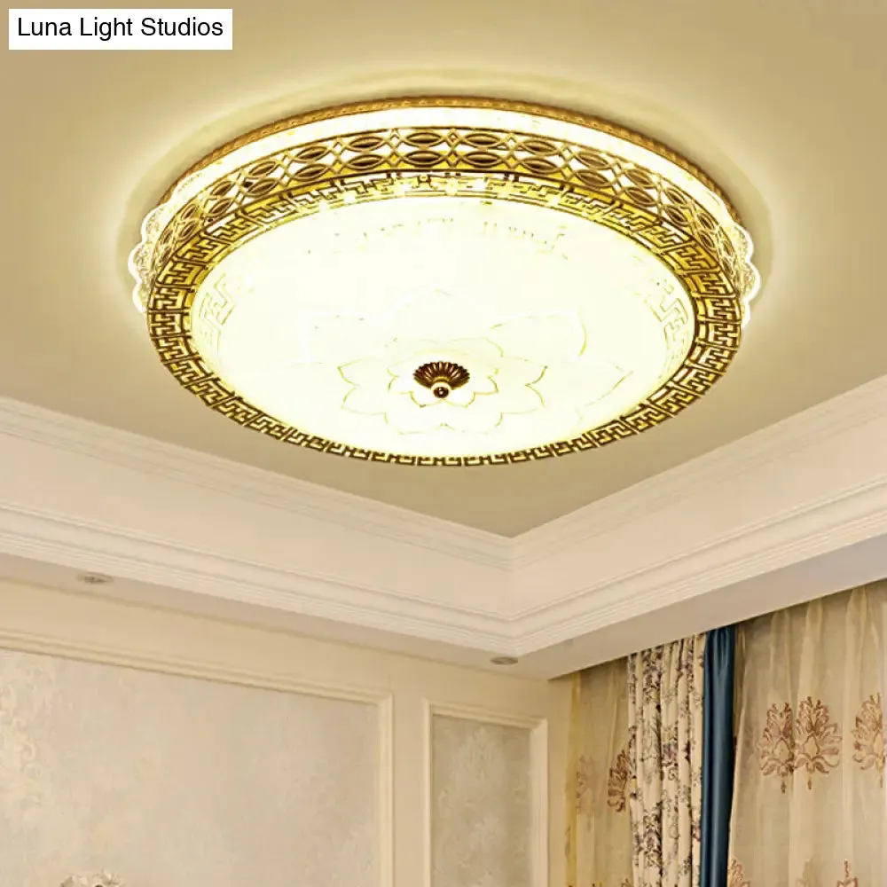 Frosted Glass Hollowed Flush Lamp with Golden LED Ceiling Light Fixture