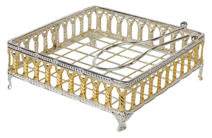 Gold & Silver Plated Flat Napkin Holder With Weighted Arm 7.5"W Royal Palace Design