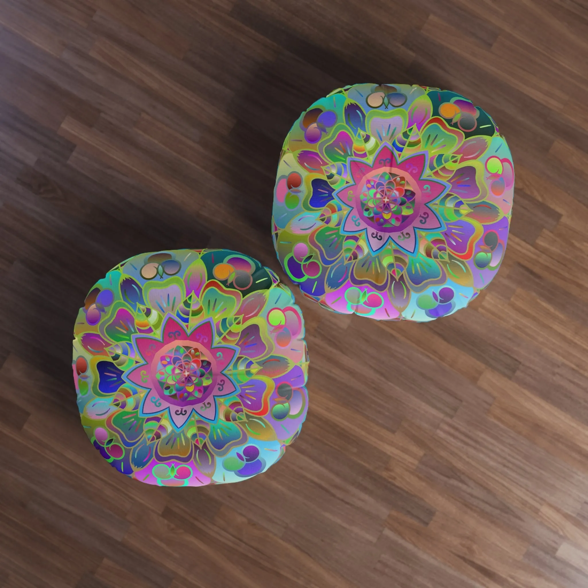 Hand Drawn Mandala Floor Cushion - Colorful Turquoise Mandala