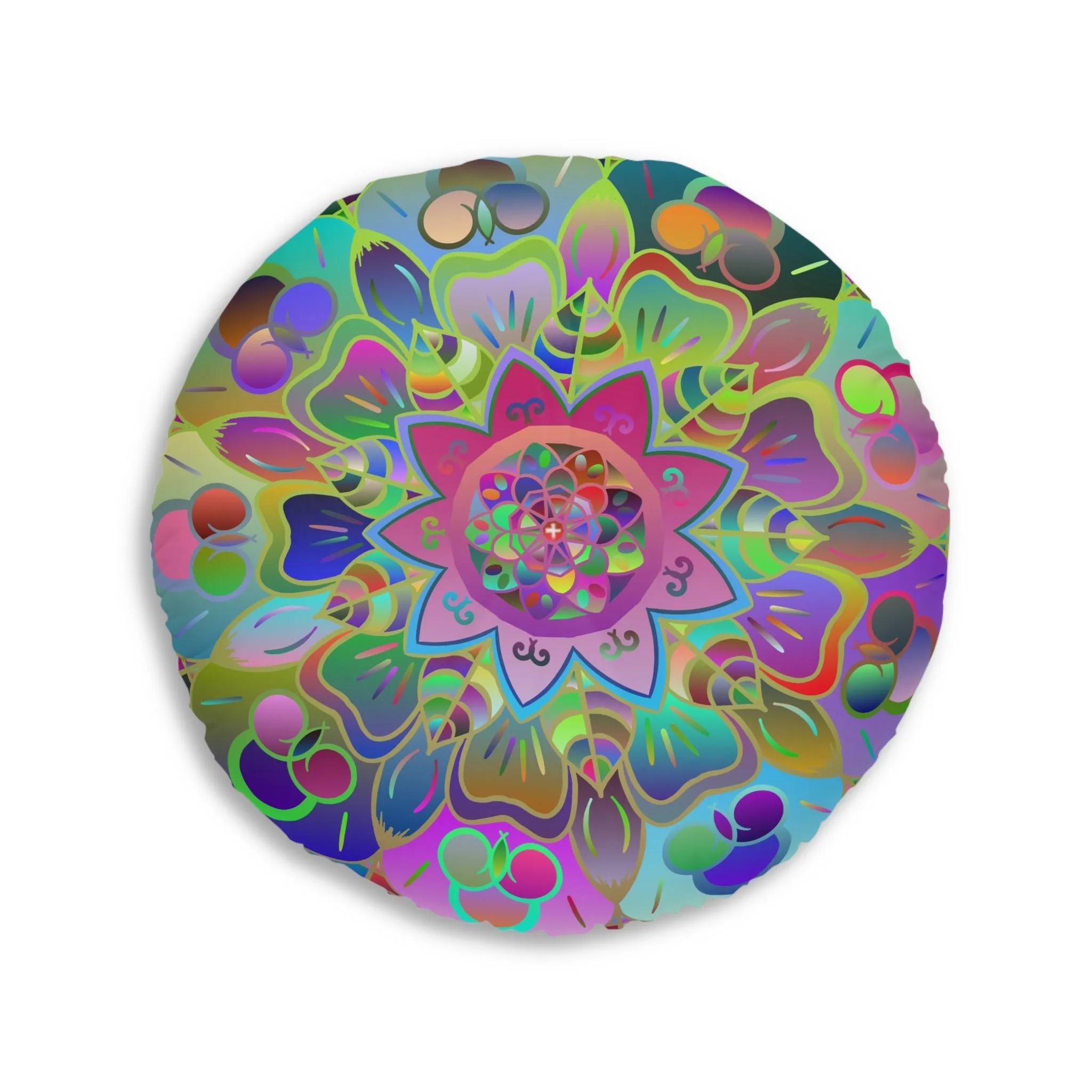 Hand Drawn Mandala Floor Cushion - Colorful Turquoise Mandala