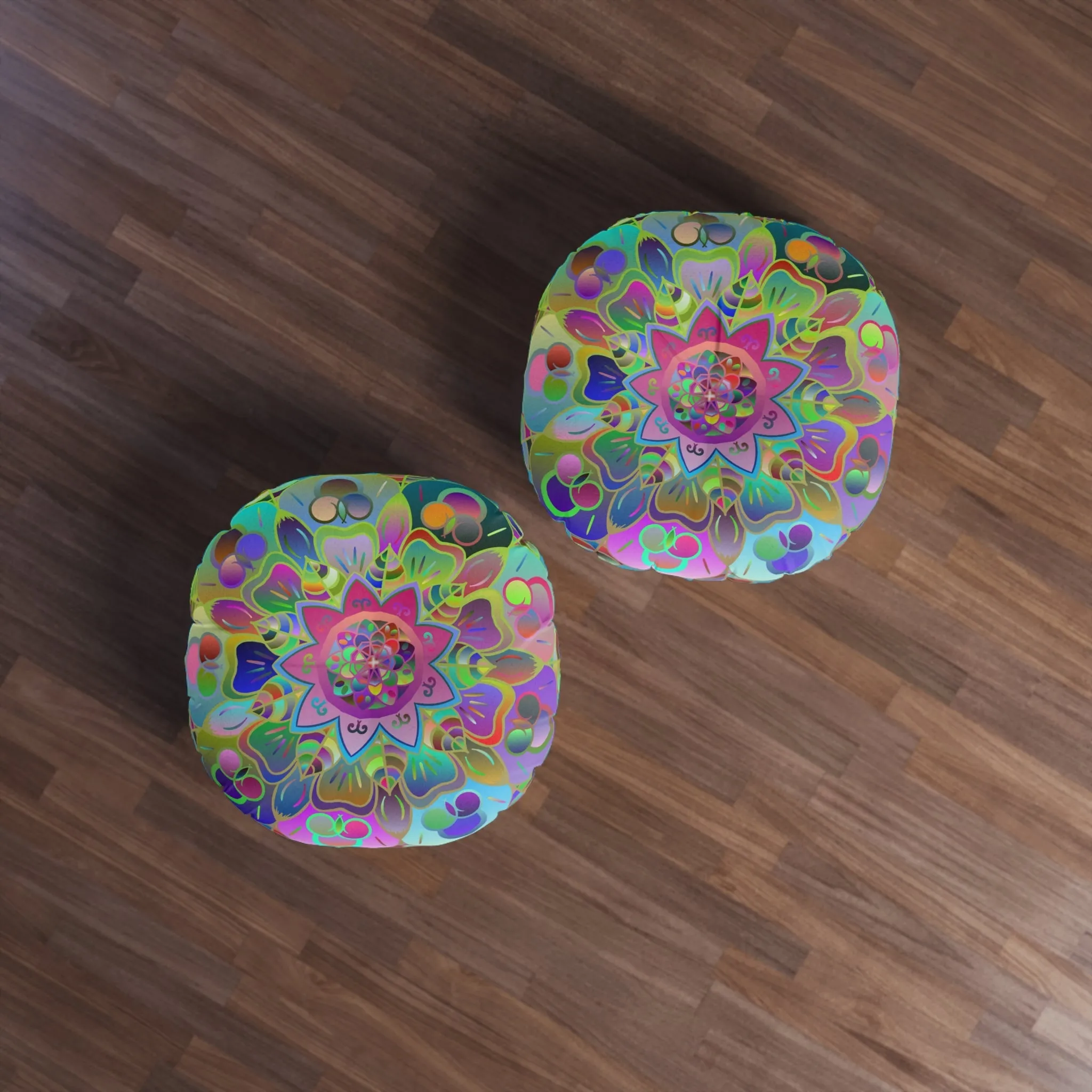 Hand Drawn Mandala Floor Cushion - Colorful Turquoise Mandala