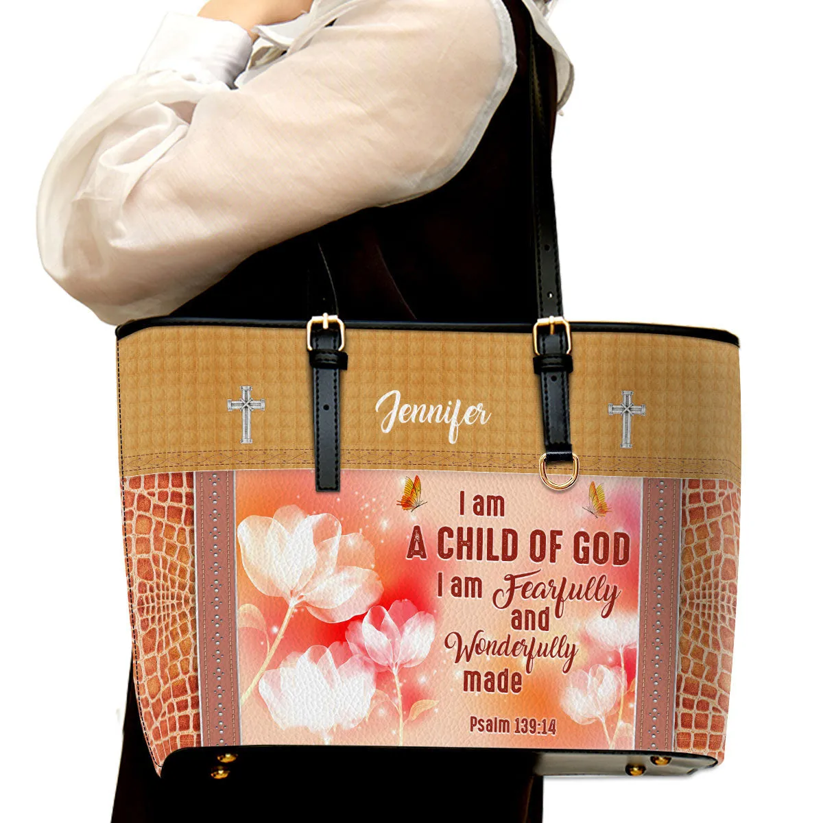 I Am A Child Of God Personalized Pu Leather Tote Bag For Women - Mom Gifts For Mothers Day