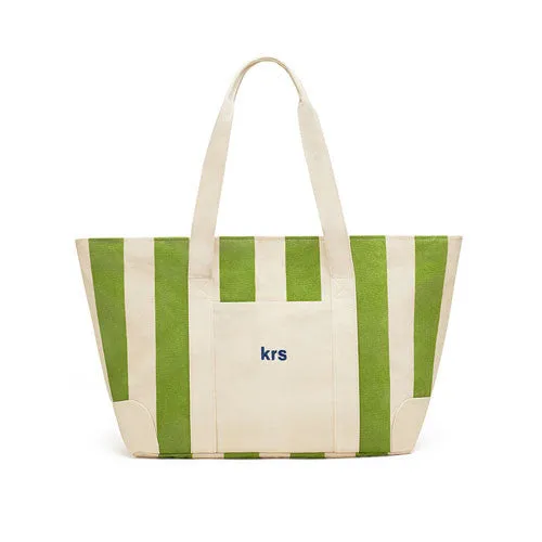 Large Striped Canvas Tote Bag - Green