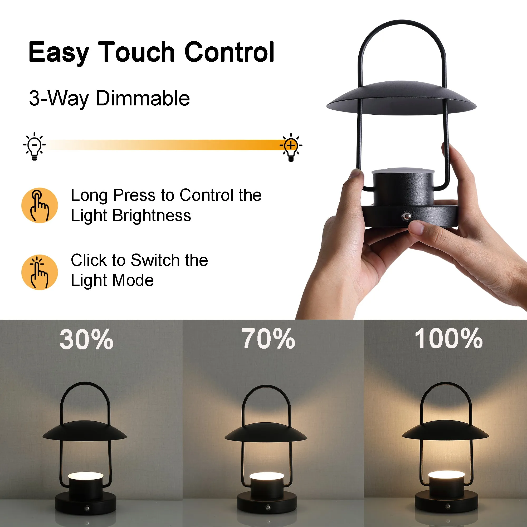 LED Desk Lamp, Black Hanging Lamp, Portable Table Light, USB Charging, Acrylic Table Lamp Can Be Used For Indoor / Outdoor / Camping / Travel