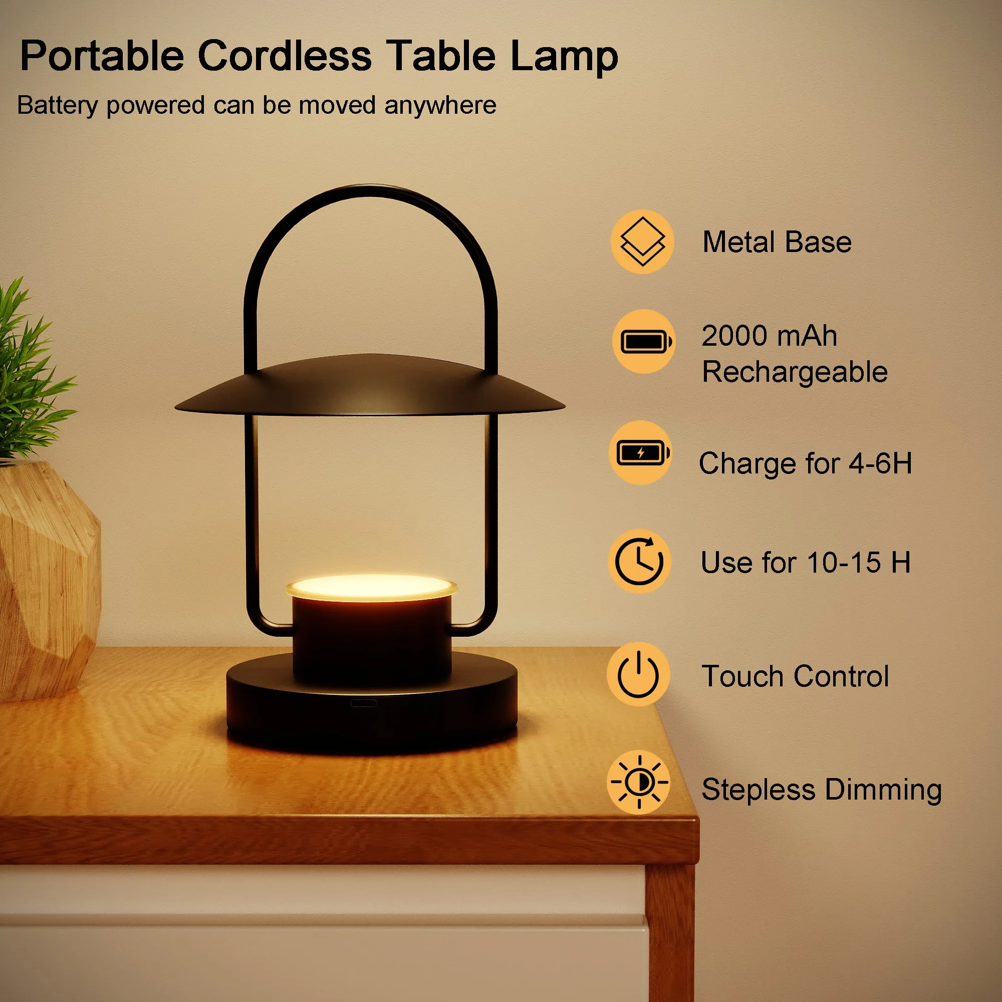 LED Desk Lamp, Black Hanging Lamp, Portable Table Light, USB Charging, Acrylic Table Lamp Can Be Used For Indoor / Outdoor / Camping / Travel