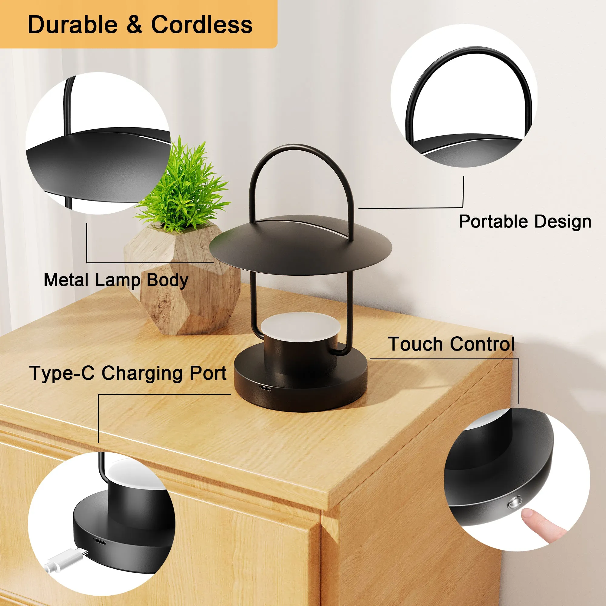 LED Desk Lamp, Black Hanging Lamp, Portable Table Light, USB Charging, Acrylic Table Lamp Can Be Used For Indoor / Outdoor / Camping / Travel