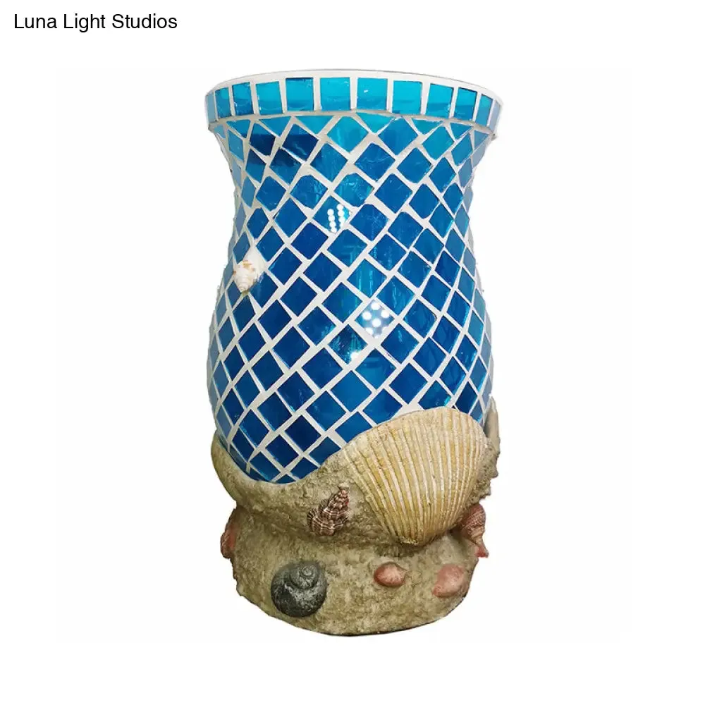 Light Blue Glass Desk Light with Shell Accent - Moroccan Style for Bedroom Task Lighting