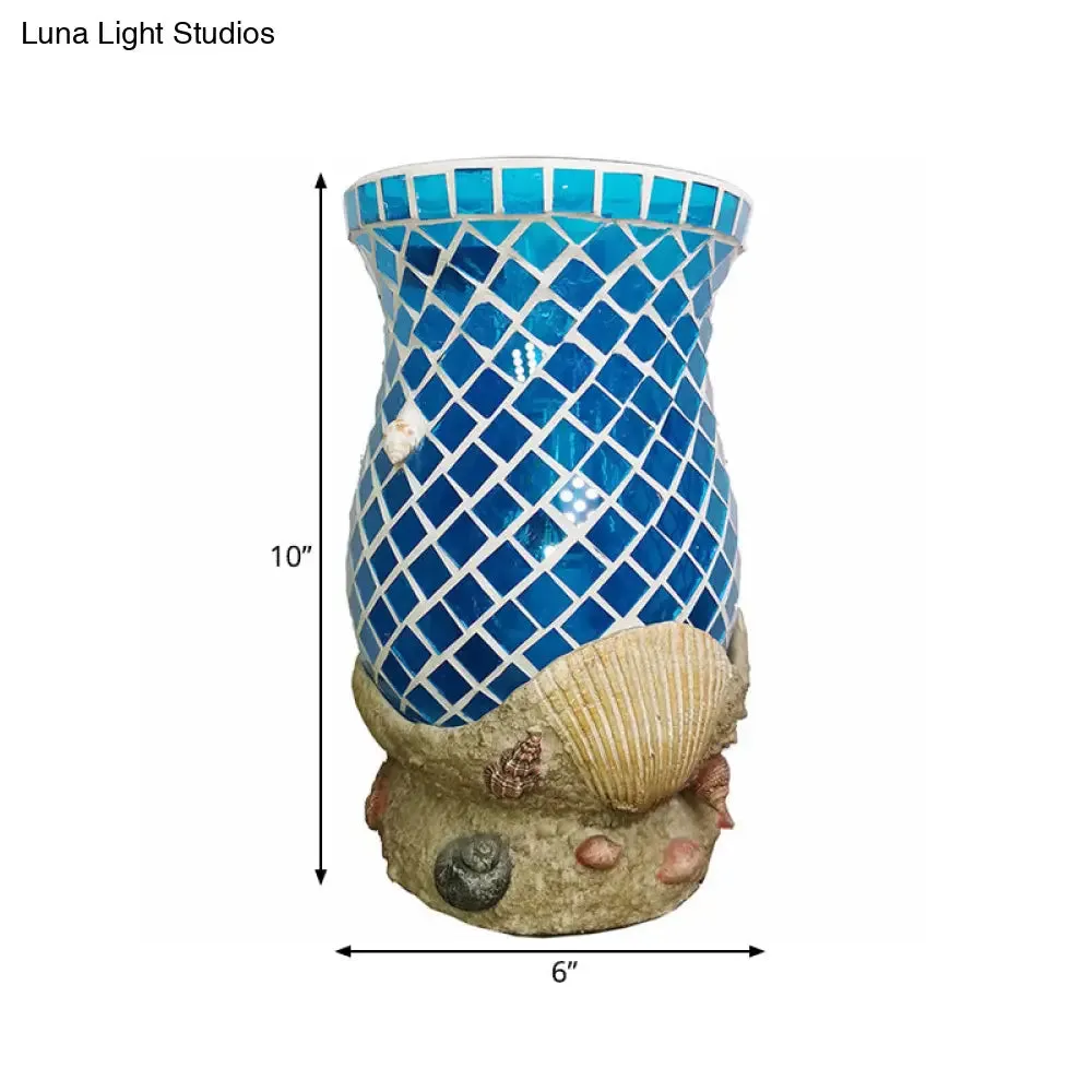 Light Blue Glass Desk Light with Shell Accent - Moroccan Style for Bedroom Task Lighting