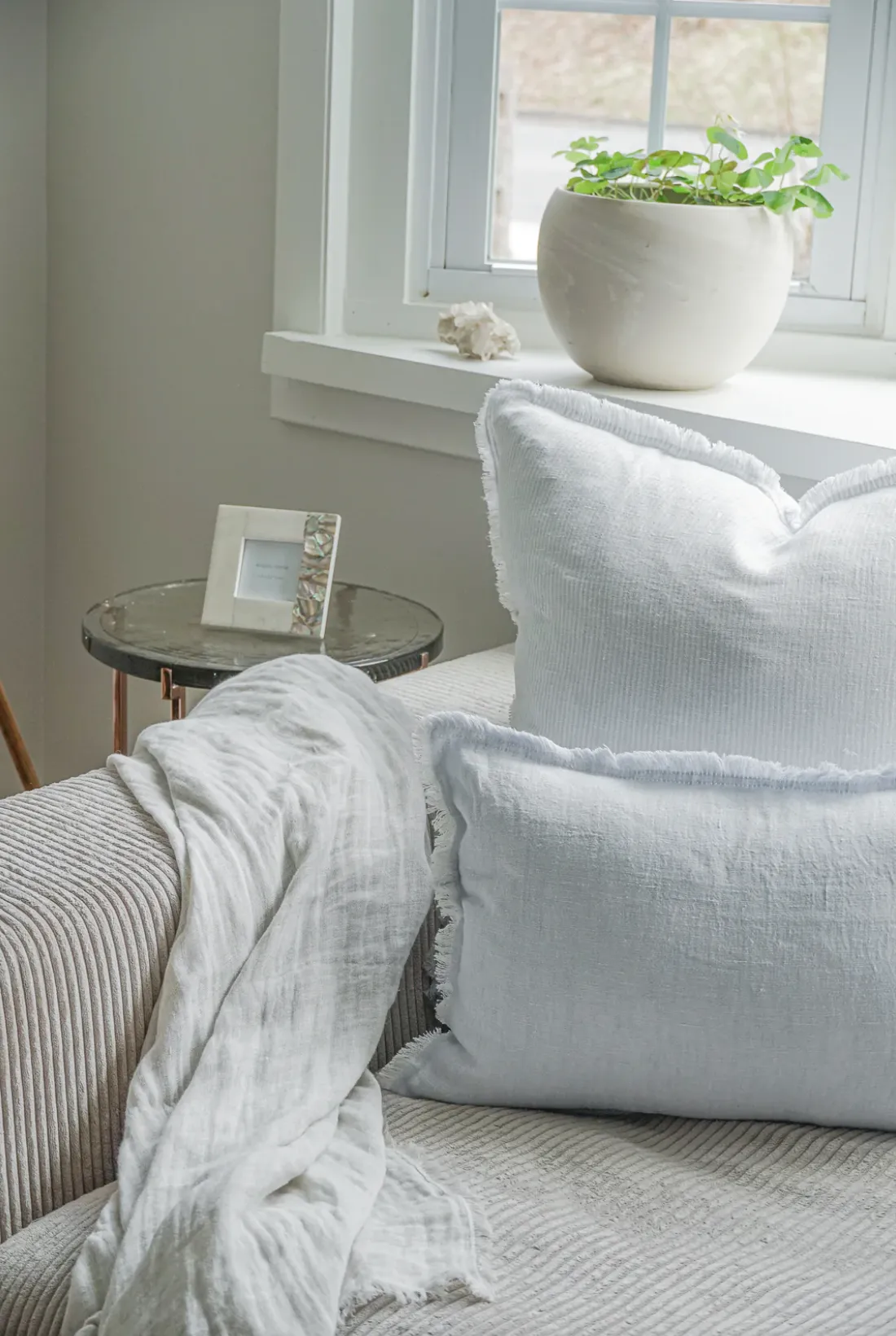 Light Grey Crossdye Linen Pillows