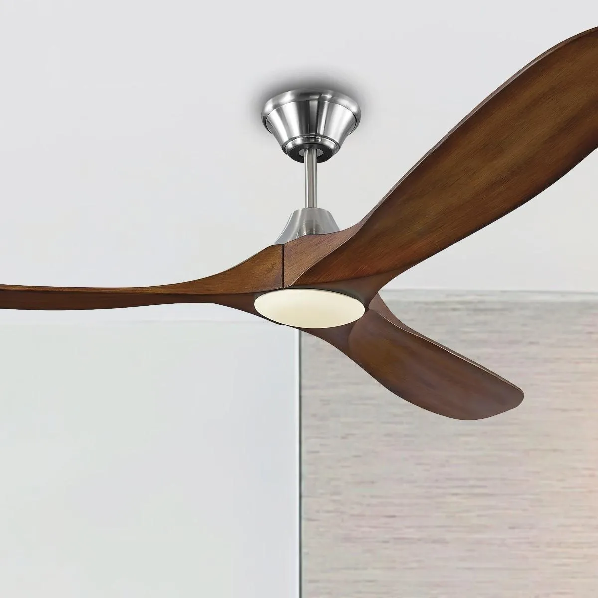 Maverick 60 Inch Steel and Koa 3-Blade LED Ceiling Fan with Light and Remote