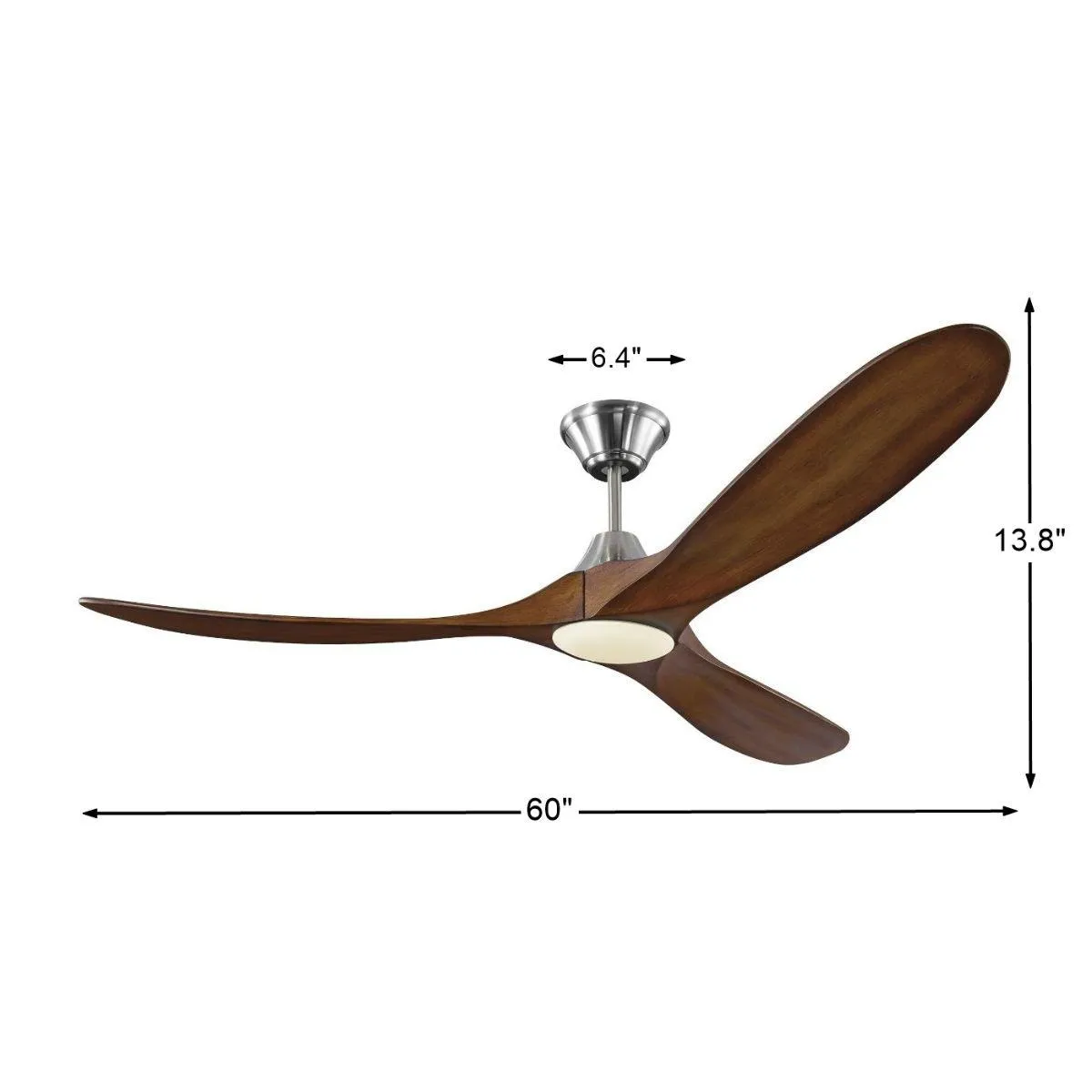 Maverick 60 Inch Steel and Koa 3-Blade LED Ceiling Fan with Light and Remote