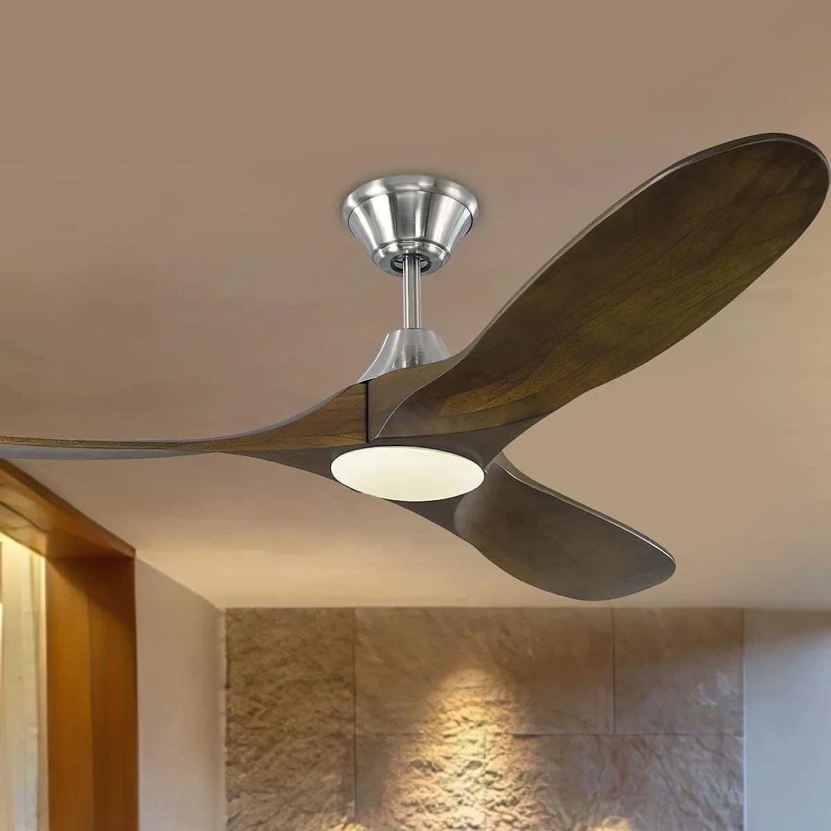 Maverick II 52 Inch Steel and Walnut Damp Rated LED Ceiling Fan with Remote