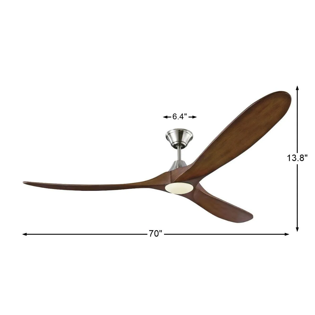 Maverick Max 70 Inch Steel and Koa LED Large Ceiling Fan with Light and Remote