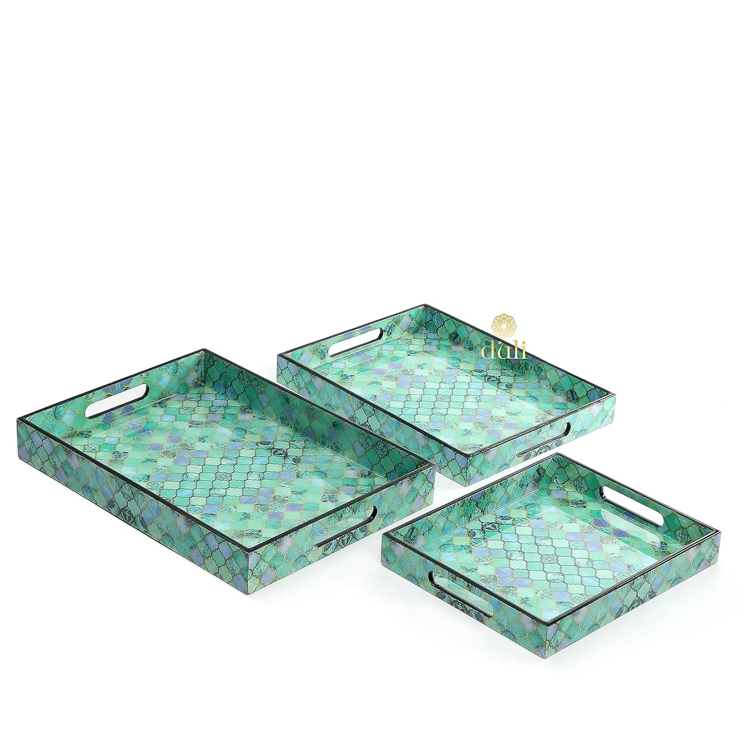 MDF WOOD ENAMEL COATED MULTIPURPOSE TRAYS - SET OF 3