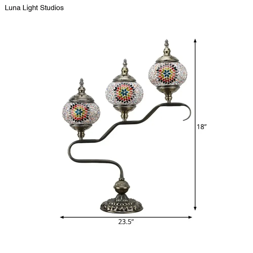 Mediterranean Stained Glass Night Light with 3 Heads - Red/Orange/Blue Tower Design