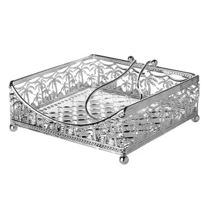 Napkin Holder Silver Plated Flat Palm tree design with Weighted arm Silver Plated 7.5