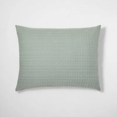 New - Casaluna Coverlet Sham Cotton-Lyocell Blend Matelasse Striped Soft, Green, King