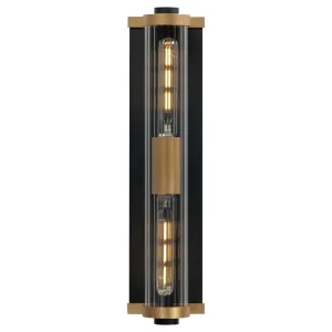 Opulent 20 in. 2 Lights Outdoor Wall Sconce Black and antique brass Finish