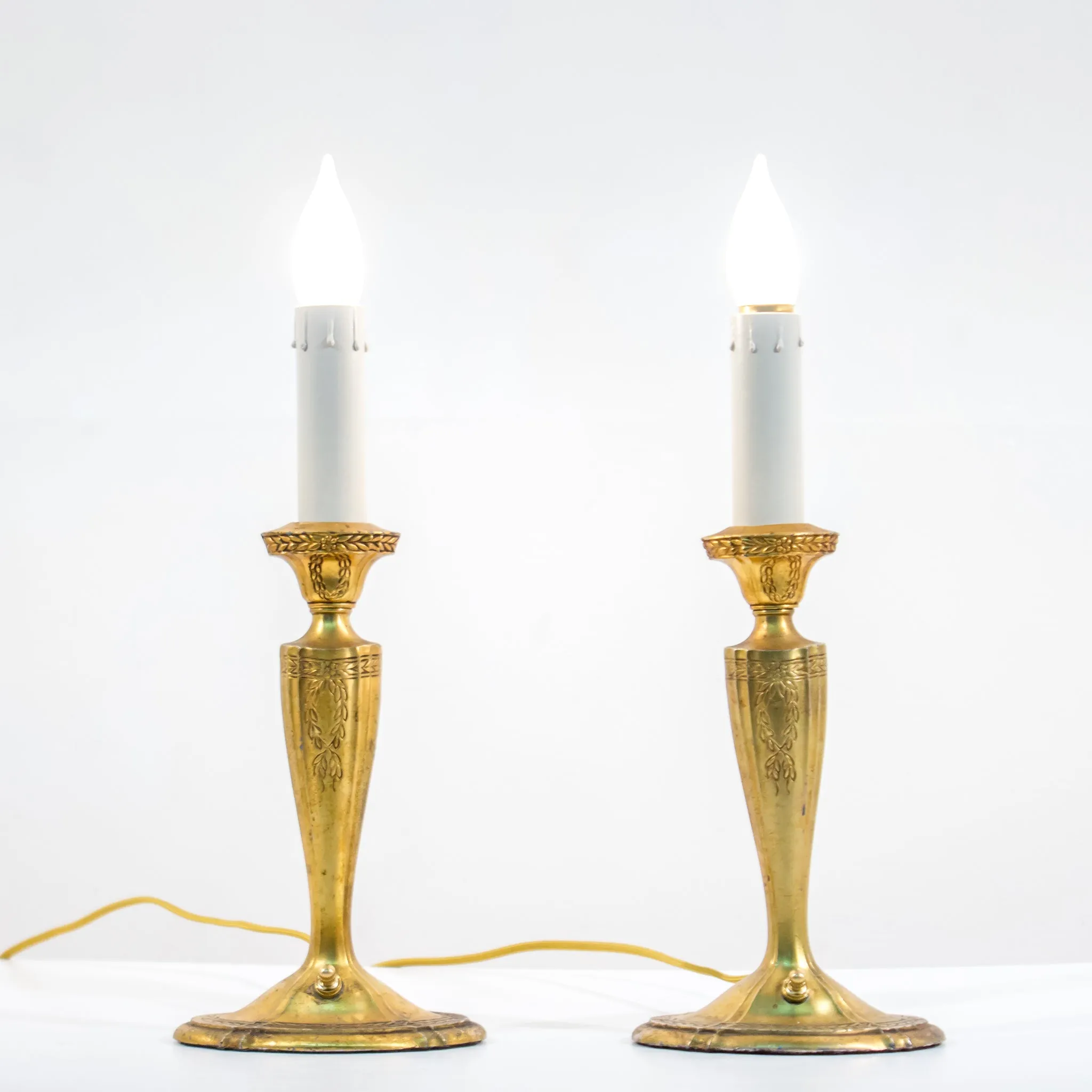 Pair of Nouveau Brass Table Lamps